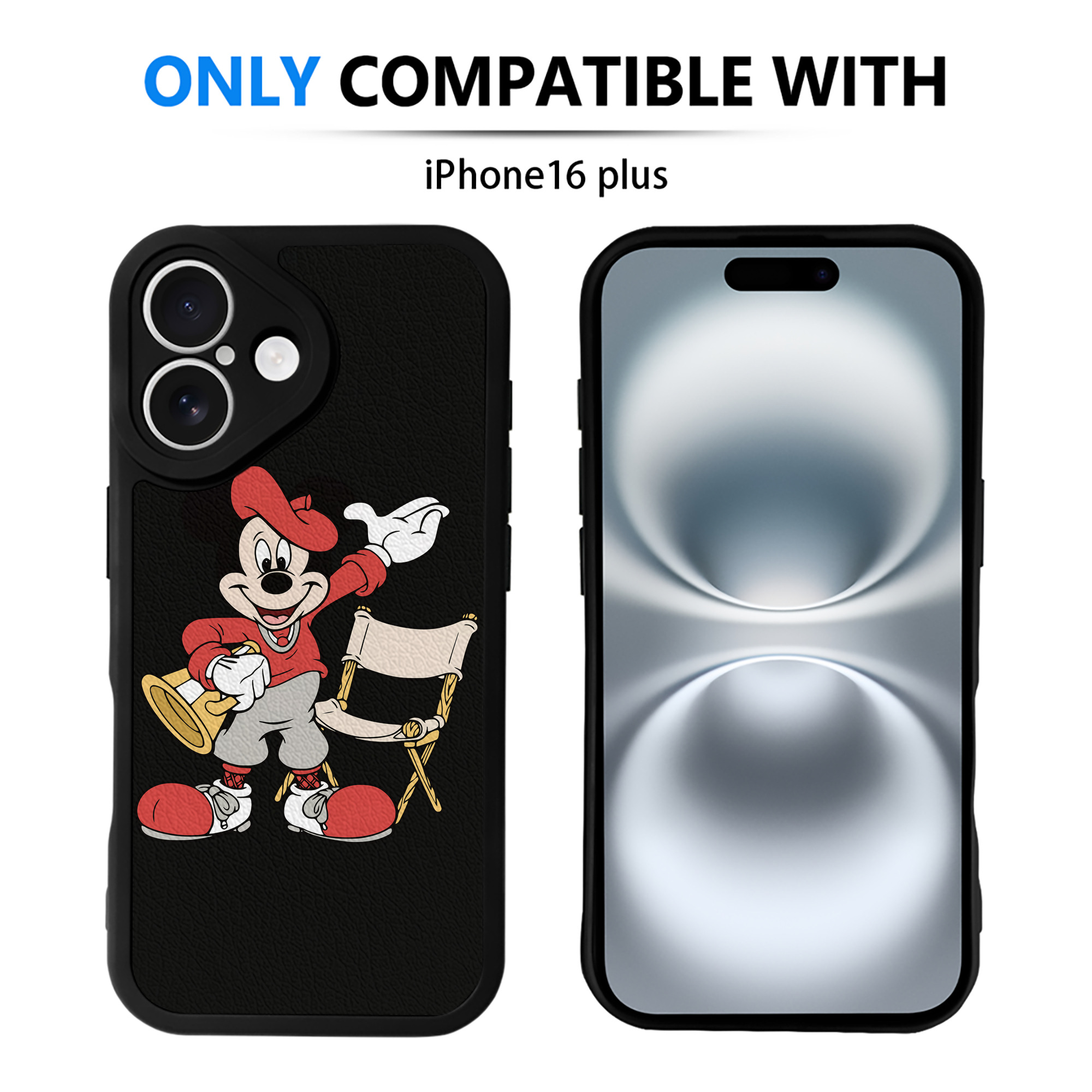 （画像用） ミッキーマウス Mickey Mouse 【iPhone 16シリーズ対応】シリコンスマホケース（レザー調） 材質：シリコン